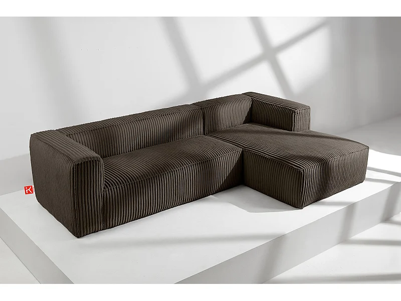 Modernes Ecksofa Rechts aus breitem Cordstoff - braun - FEROX