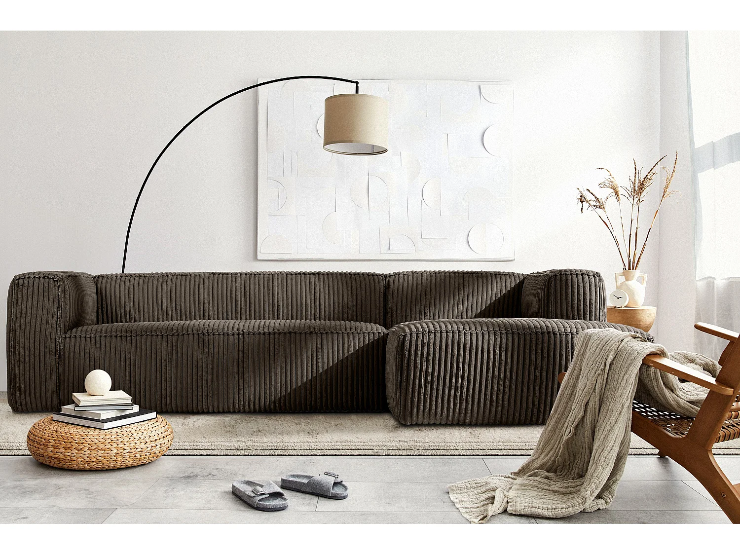 Modernes Ecksofa Rechts aus breitem Cordstoff - braun - FEROX