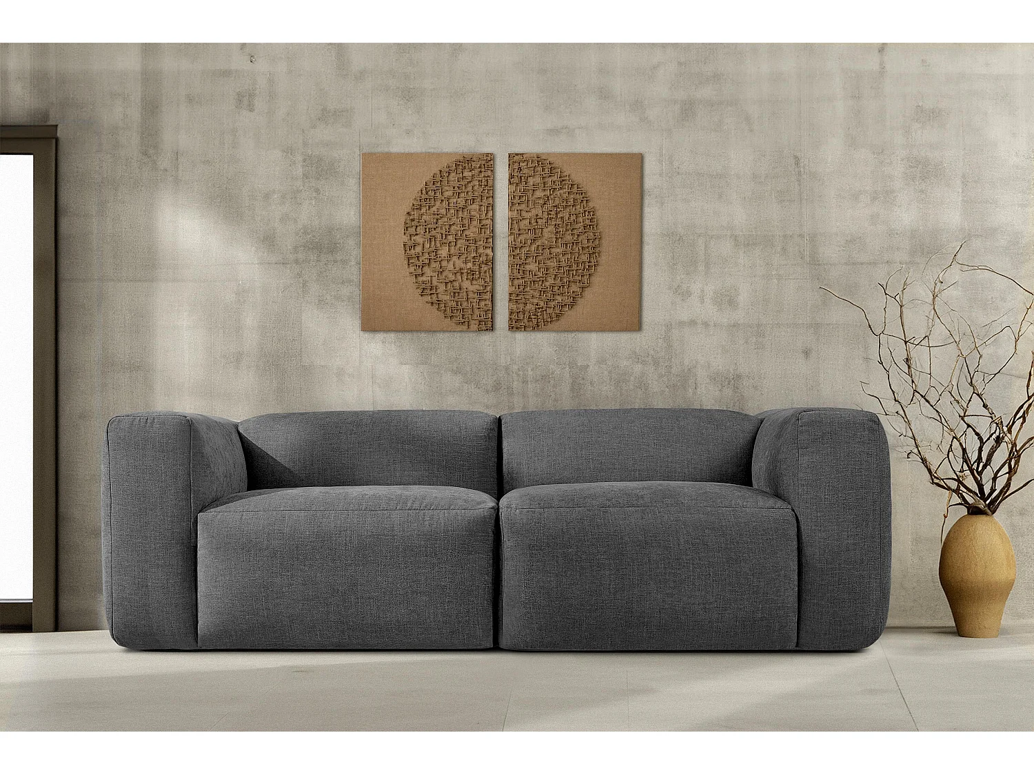 Canapé 2,5 places avec assise extrêmement moelleuse et confortable - gris - BUFFO