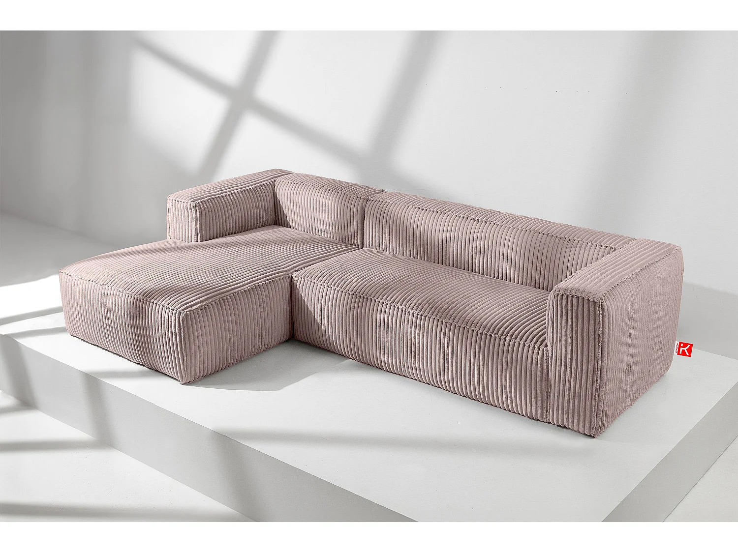 Modernes Ecksofa Links aus breitem Cordstoff - rosa - FEROX