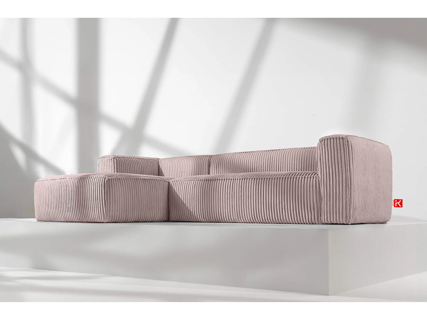 Modernes Ecksofa Links aus breitem Cordstoff - rosa - FEROX