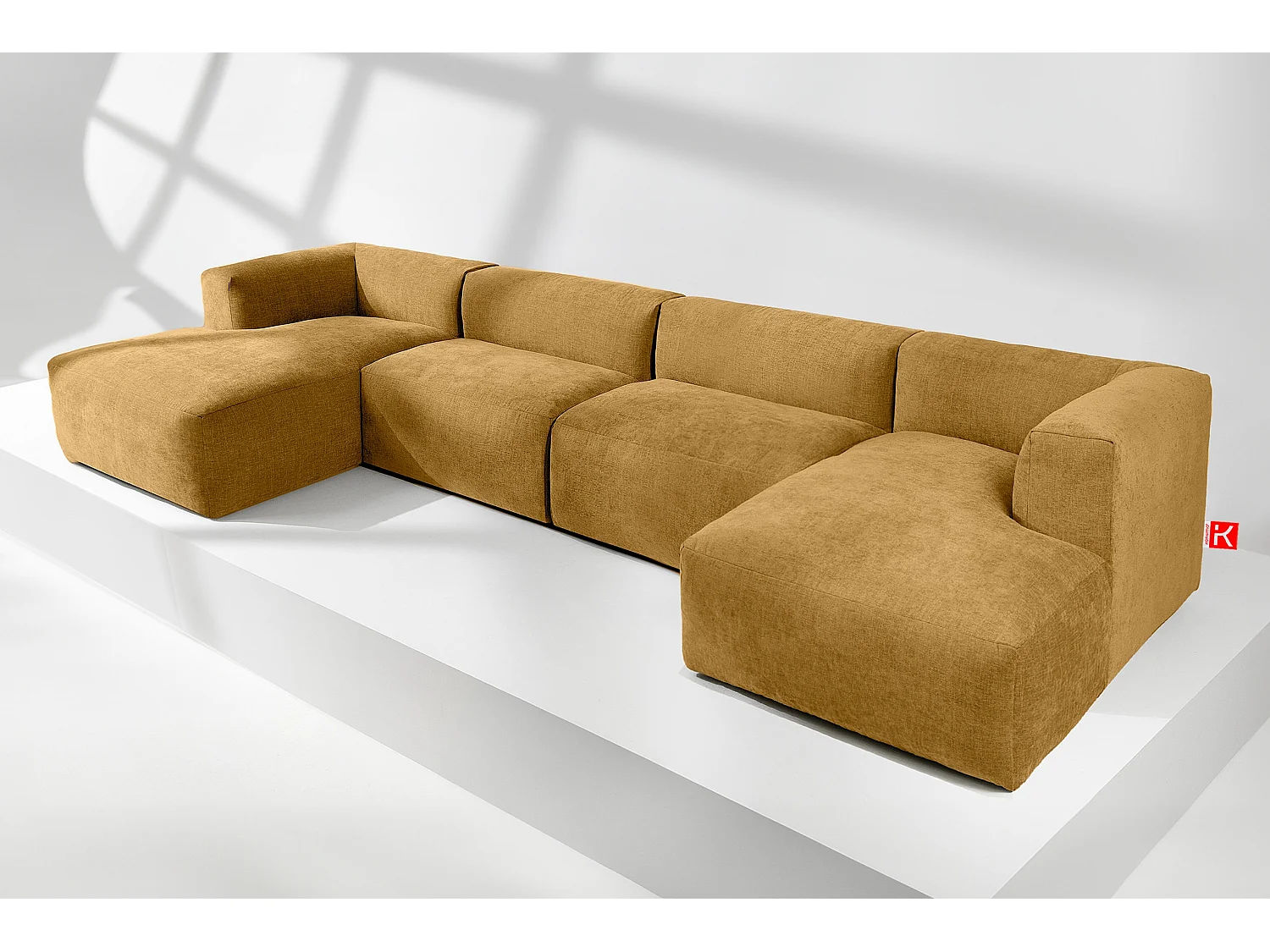 7/8 Sitzer Panorama-Ecksofa mit extrem weicher und bequemer Sitz - gelb - BUFFO