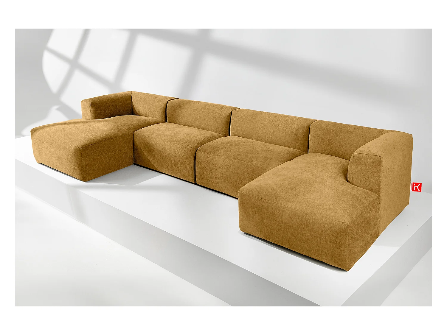 Canapé d'angle panoramique 7/8 places avec assise extrêmement moelleuse et confortable - jaune - BUFFO