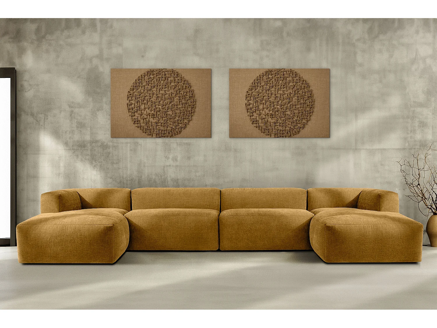 7/8 Sitzer Panorama-Ecksofa mit extrem weicher und bequemer Sitz - gelb - BUFFO