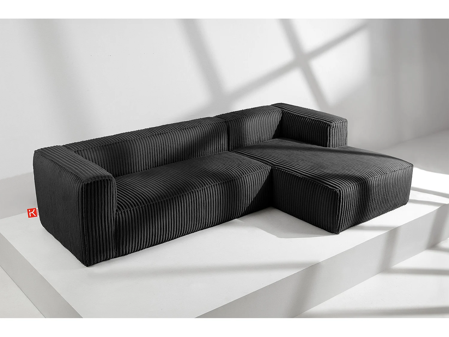 Modernes Ecksofa Rechts aus breitem Cordstoff - schwarz - FEROX