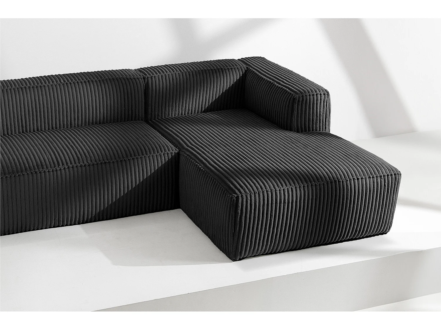 Modernes Ecksofa Rechts aus breitem Cordstoff - schwarz - FEROX