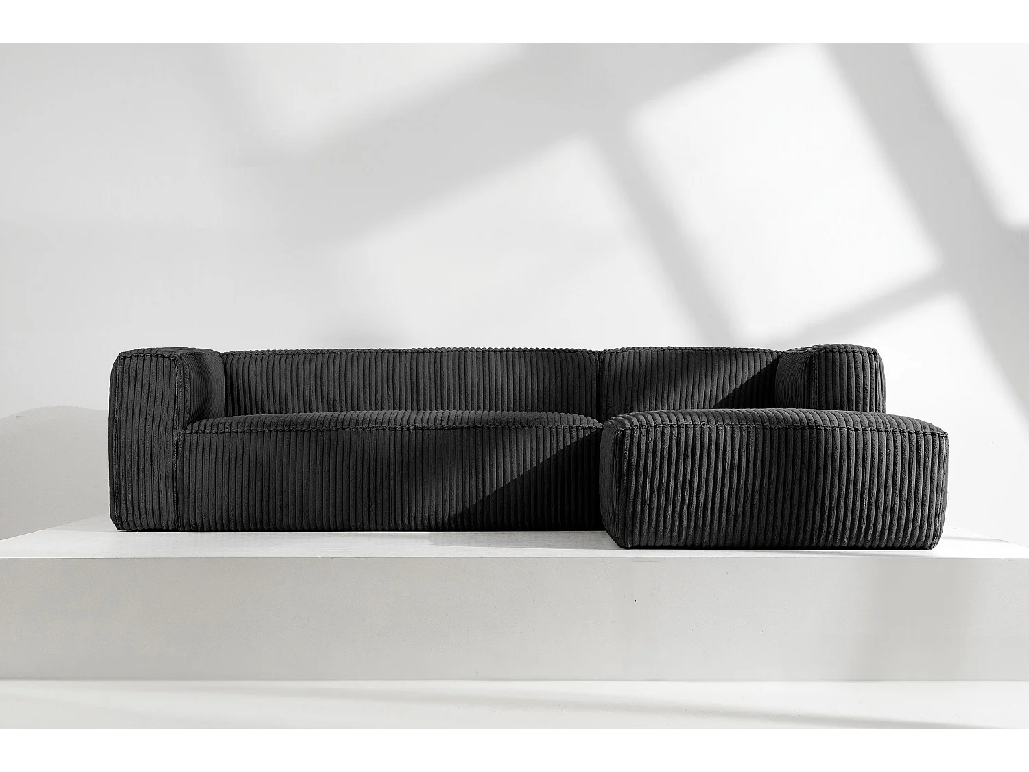 Modernes Ecksofa Rechts aus breitem Cordstoff - schwarz - FEROX