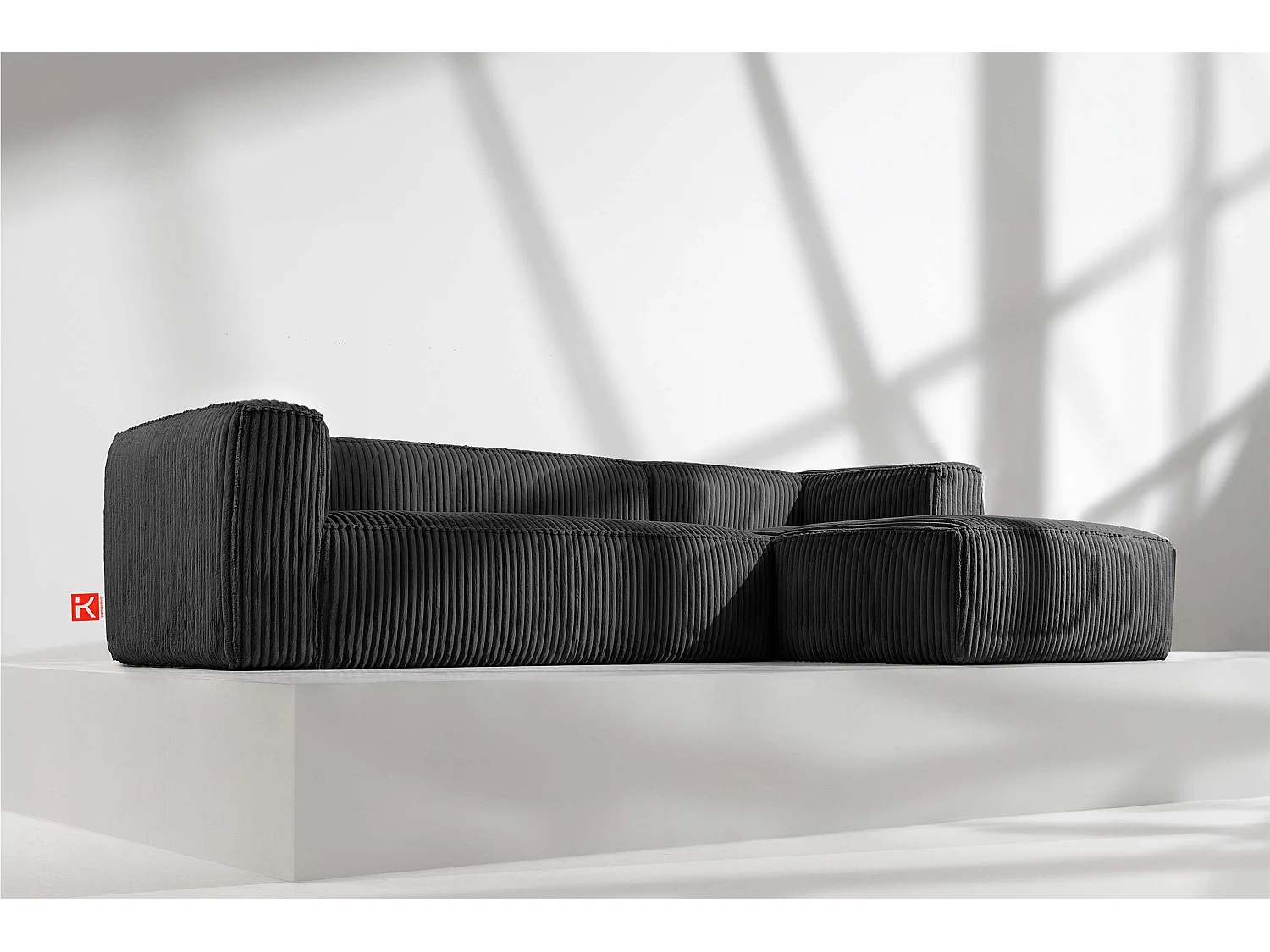 Modernes Ecksofa Rechts aus breitem Cordstoff - schwarz - FEROX