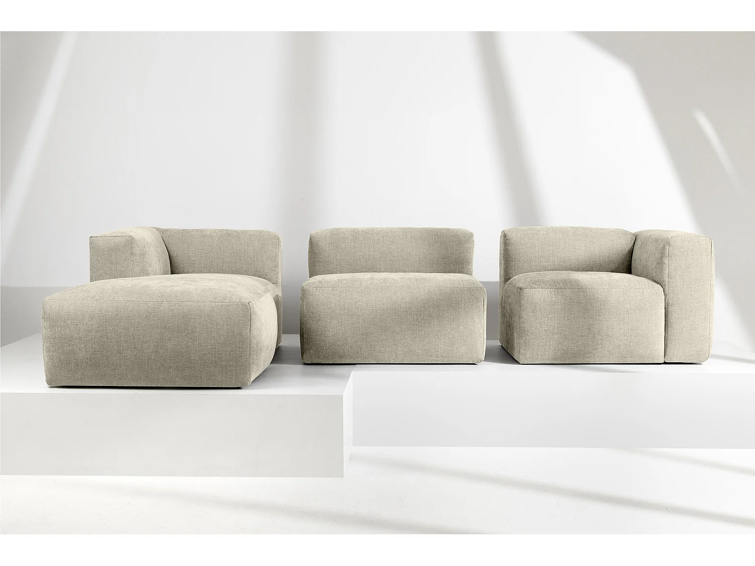 Ecksofa Links mit extrem weicher und bequemer Sitz - ecrufarben - BUFFO