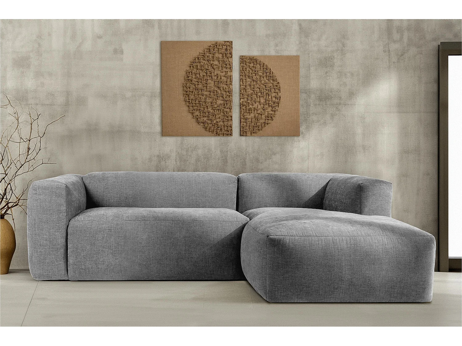 Ecksofa Rechts 3/4 Sitzer mit extrem weicher und bequemer Sitz - grau - BUFFO