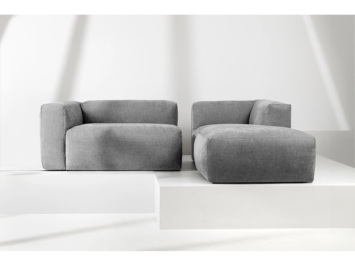 Ecksofa Rechts 3/4 Sitzer mit extrem weicher und bequemer Sitz - grau - BUFFO