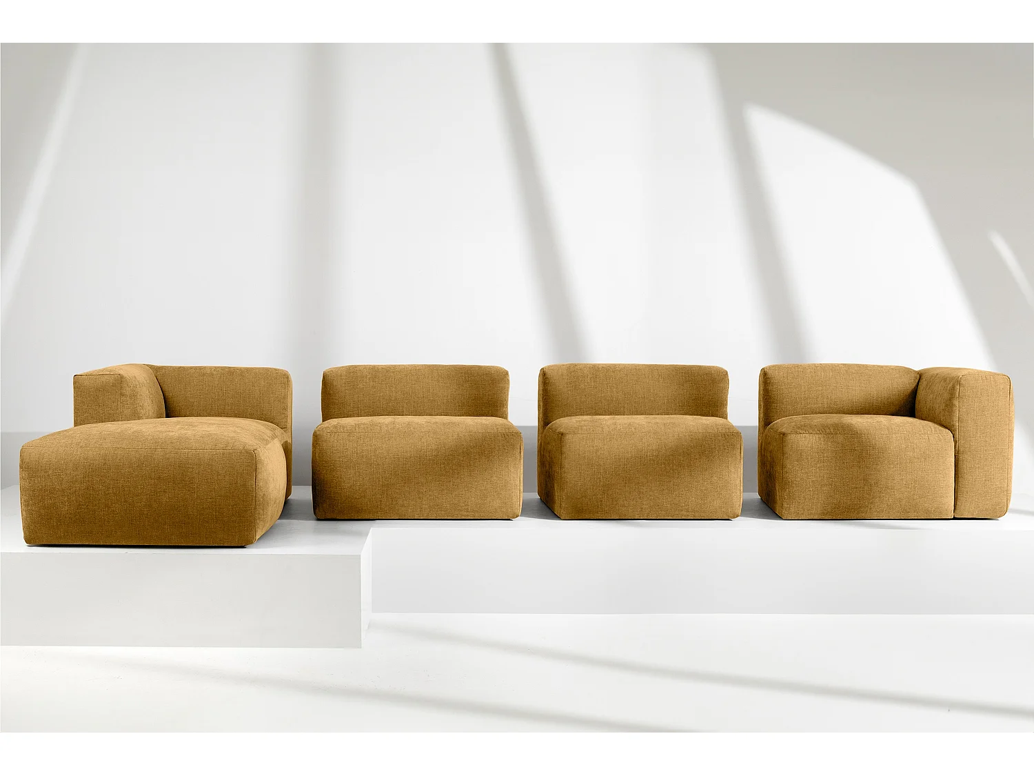 Ecksofa Links 6-Sitzer mit extrem weicher und bequemer Sitz - gelb - BUFFO