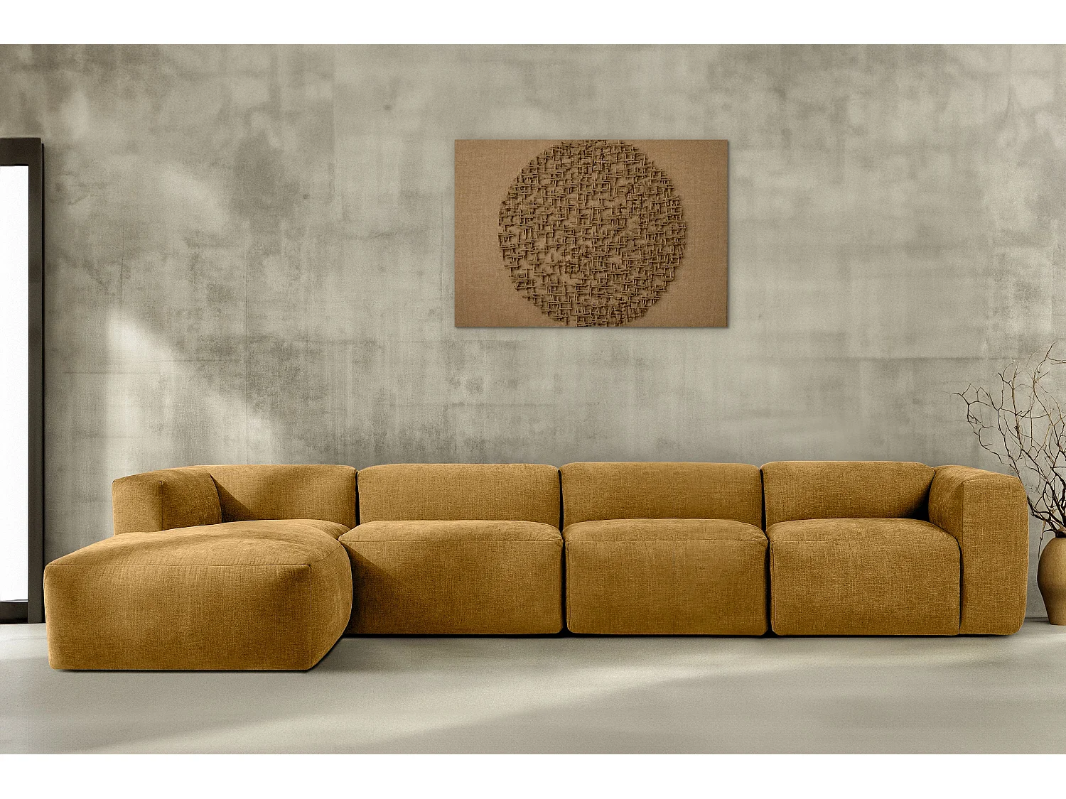 Ecksofa Links 6-Sitzer mit extrem weicher und bequemer Sitz - gelb - BUFFO