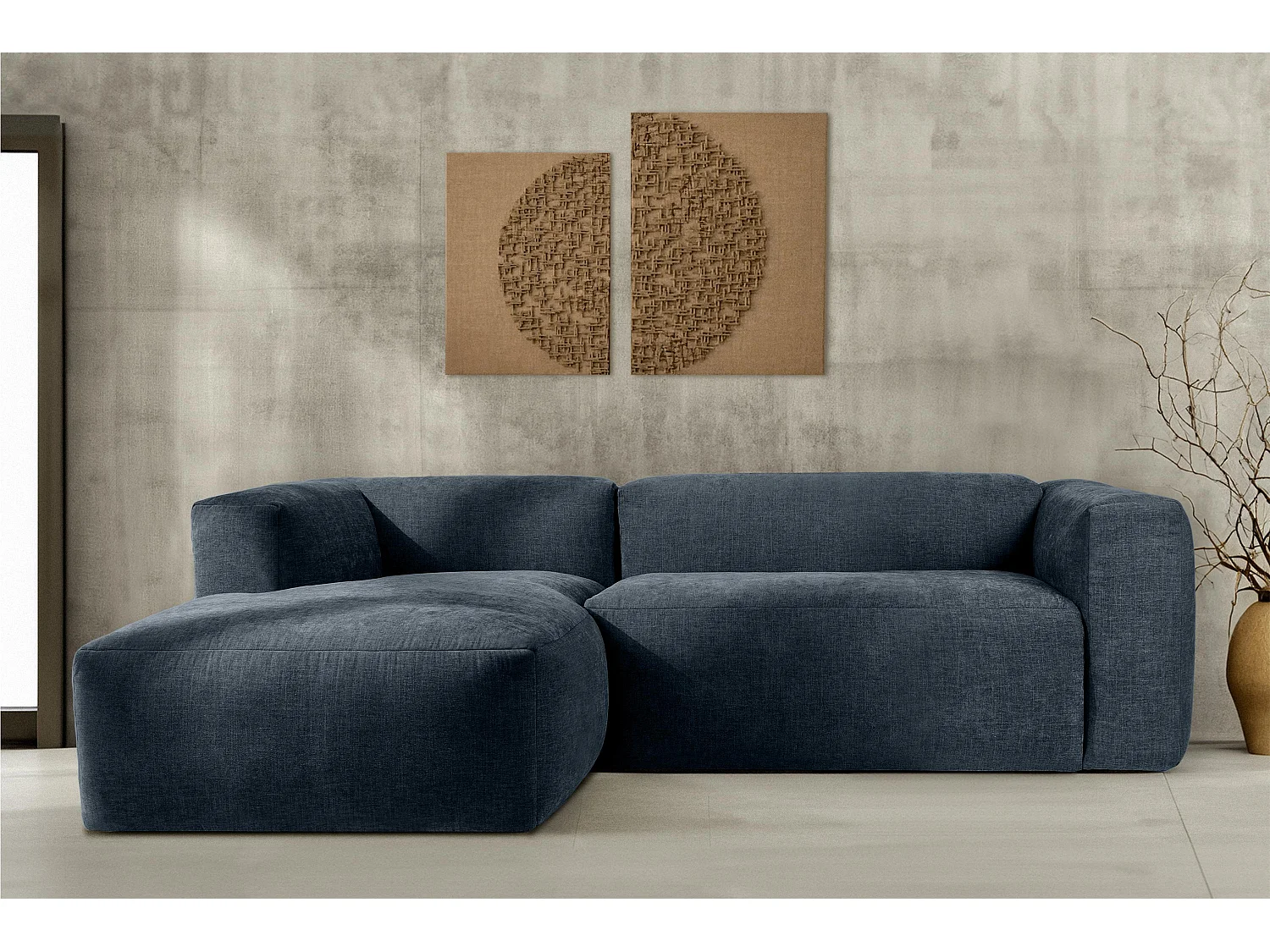 Ecksofa Links 3/4 Sitzer mit extrem weicher und bequemer Sitz - blau - BUFFO