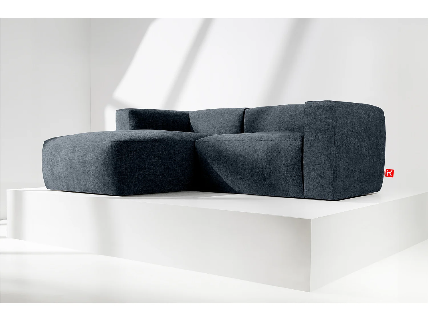 Canapé d'angle gauche 3/4 places avec assise extrêmement moelleuse et confortable - bleu - BUFFO