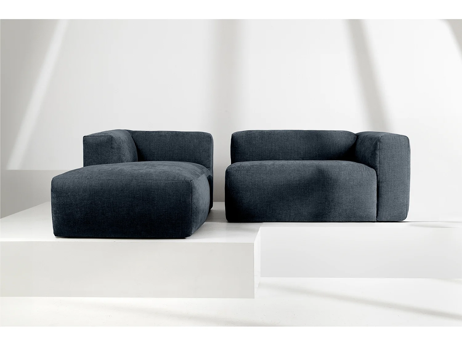 Canapé d'angle gauche 3/4 places avec assise extrêmement moelleuse et confortable - bleu - BUFFO