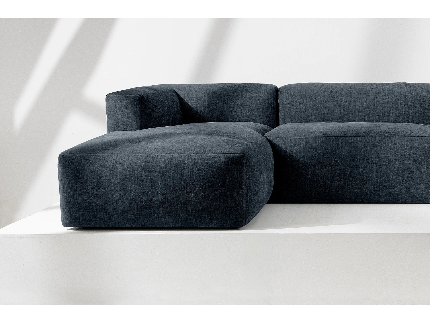 Canapé d'angle gauche 3/4 places avec assise extrêmement moelleuse et confortable - bleu - BUFFO