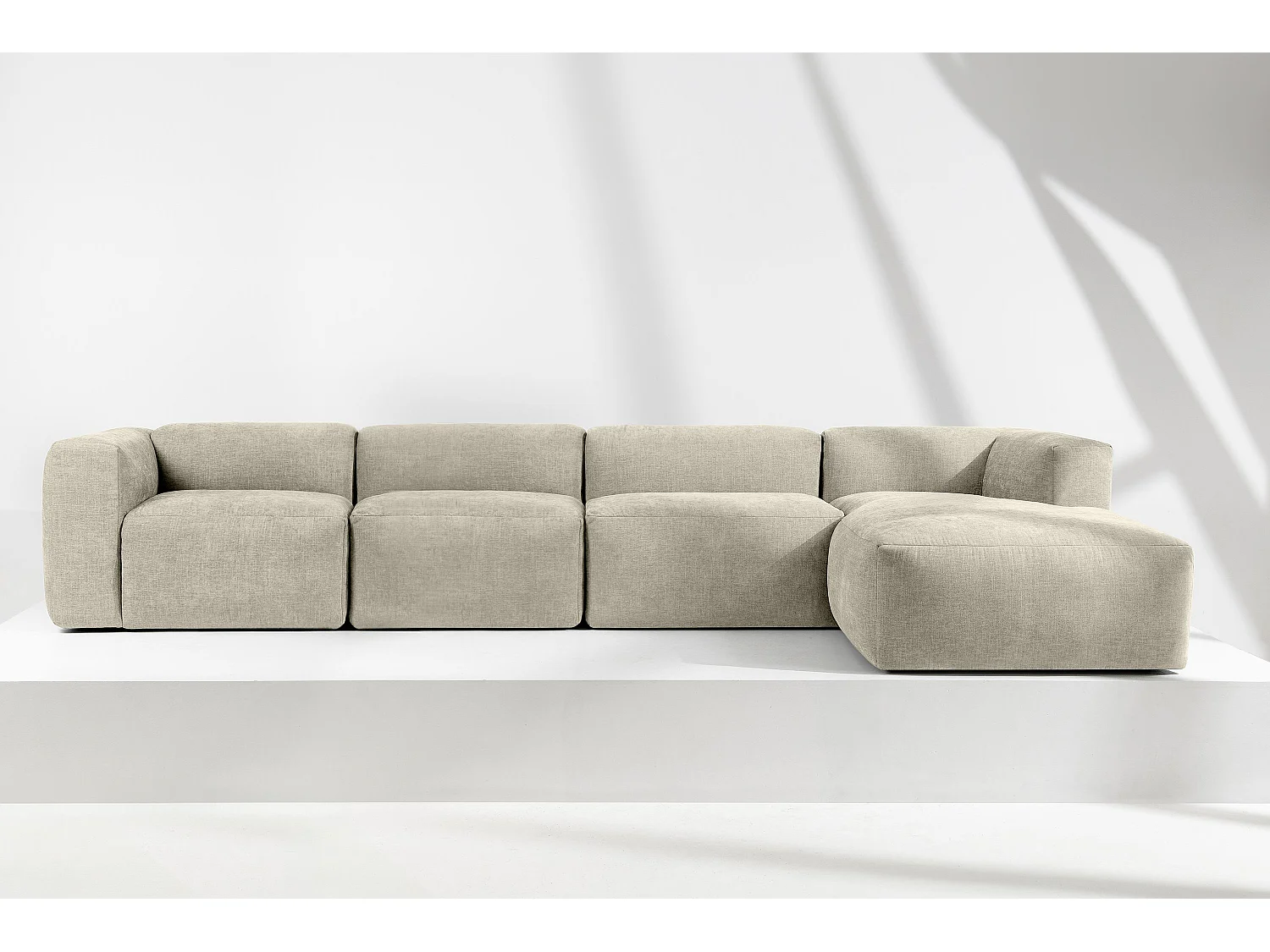 Ecksofa Rechts 6-Sitzer mit extrem weicher und bequemer Sitz - ecru - BUFFO