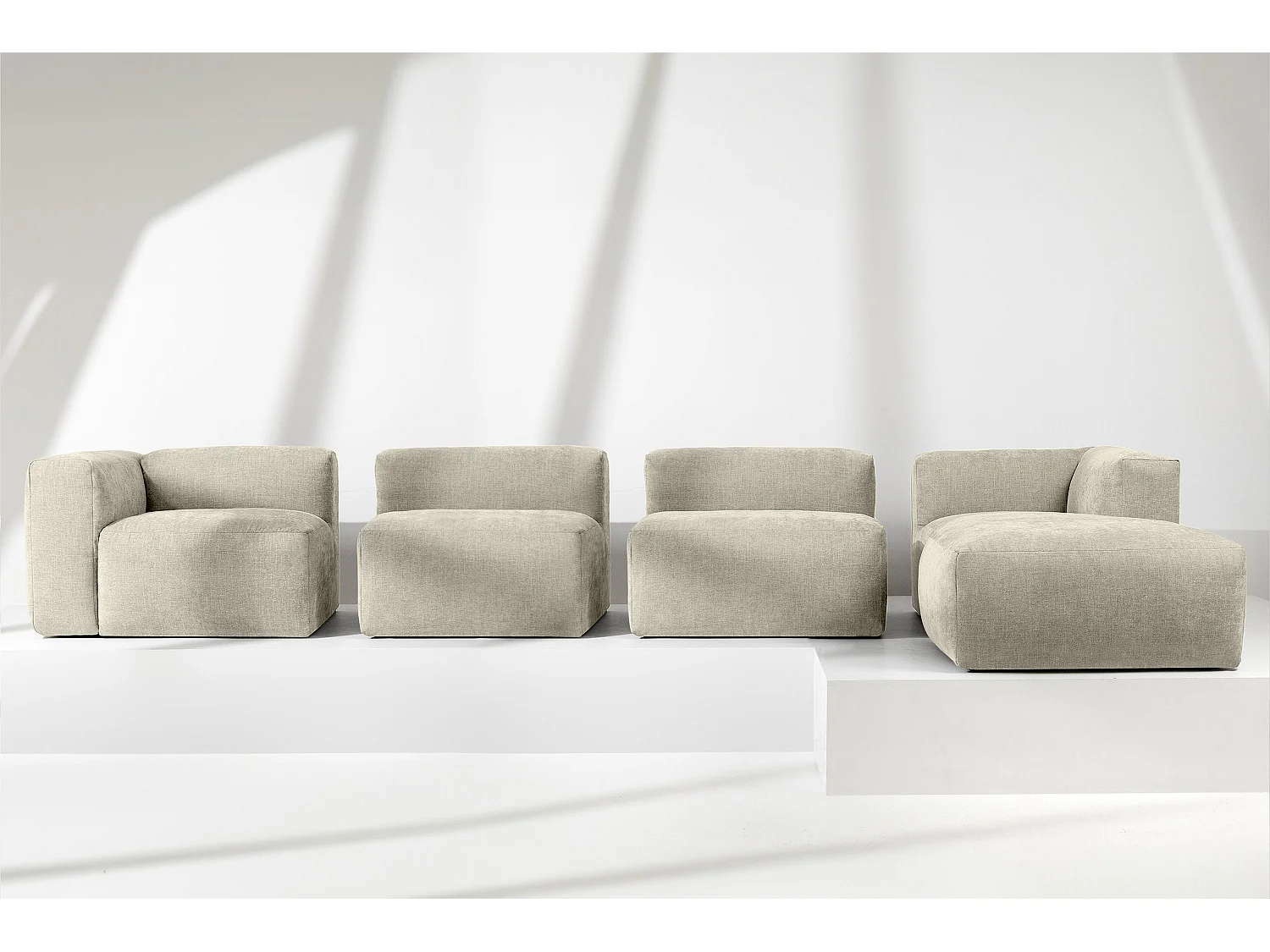 Ecksofa Rechts 6-Sitzer mit extrem weicher und bequemer Sitz - ecru - BUFFO