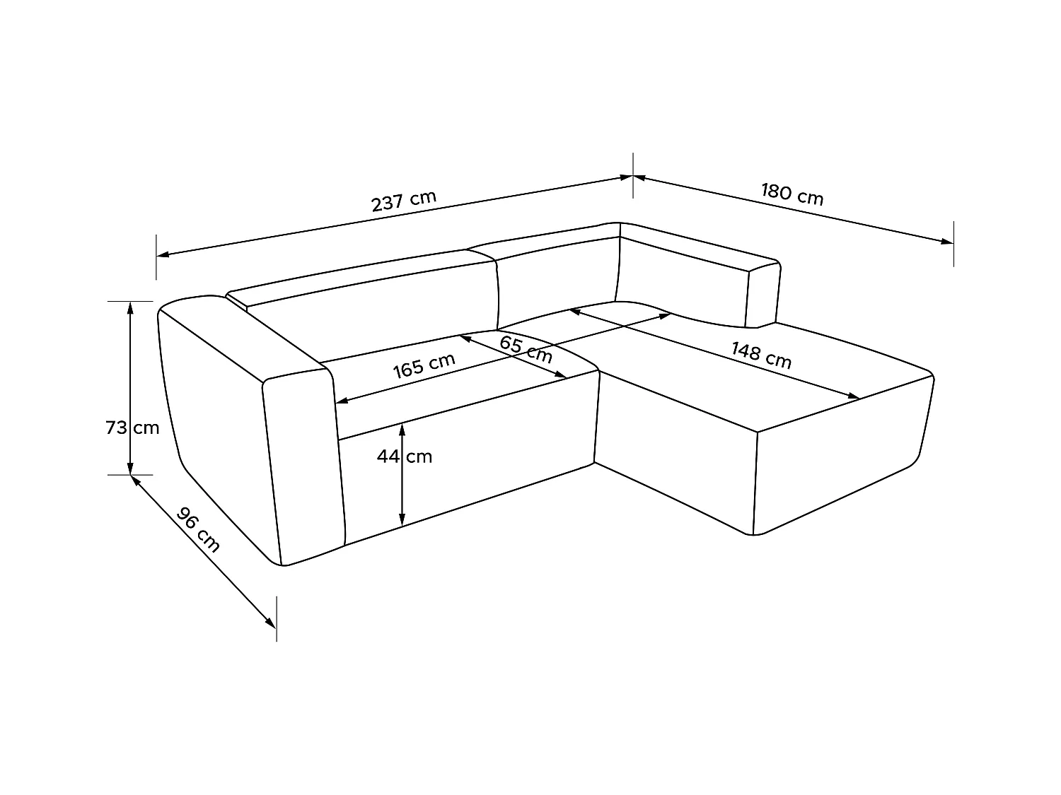 Ecksofa Rechts 3/4 Sitzer mit extrem weicher und bequemer Sitz - ecru - BUFFO