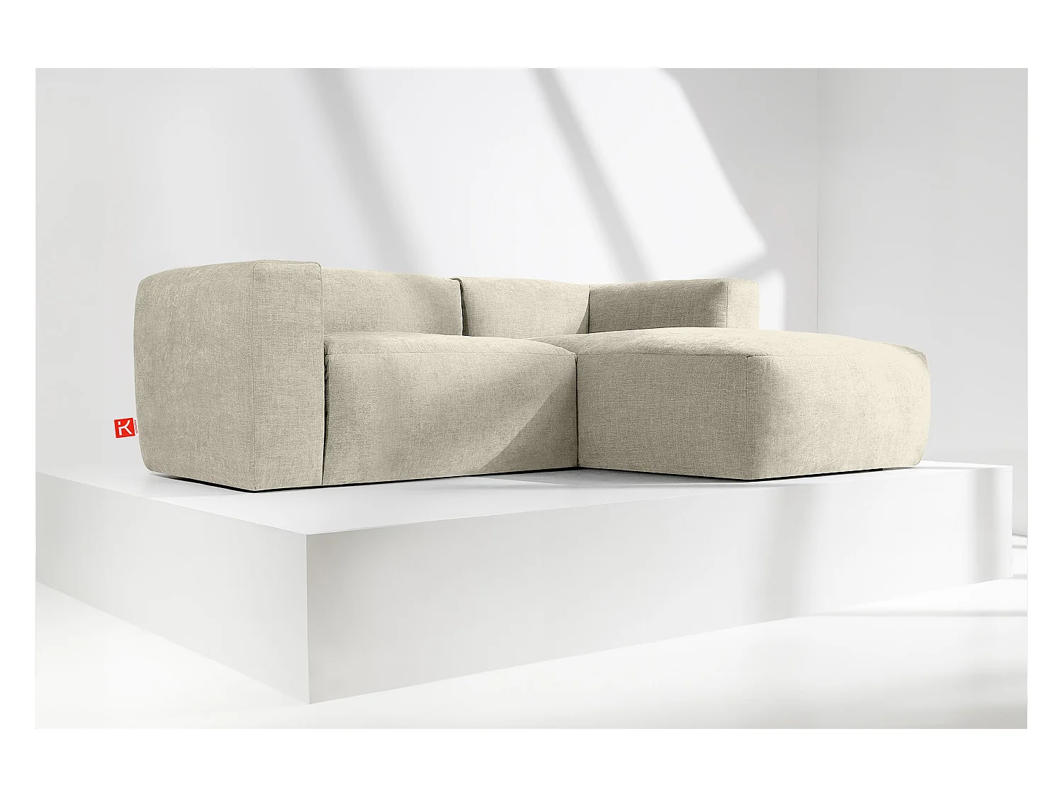 Canapé d'angle droit 3/4 places avec assise extrêmement moelleuse et confortable - écru - BUFFO