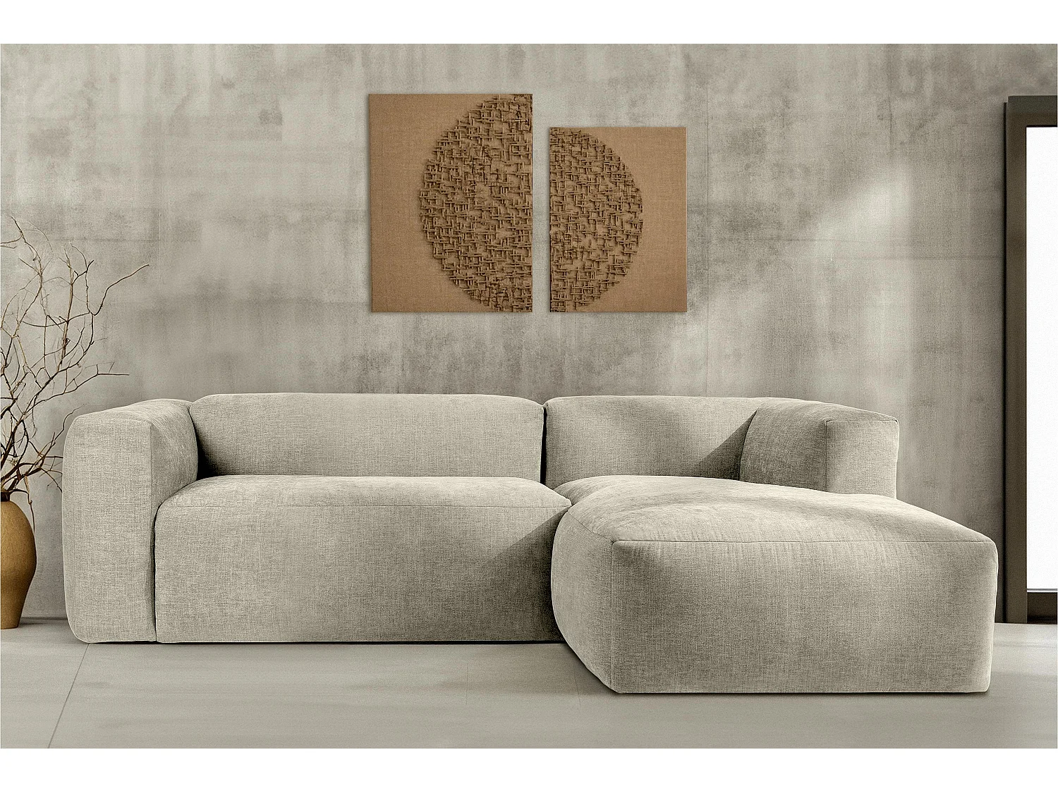 Ecksofa Rechts 3/4 Sitzer mit extrem weicher und bequemer Sitz - ecru - BUFFO