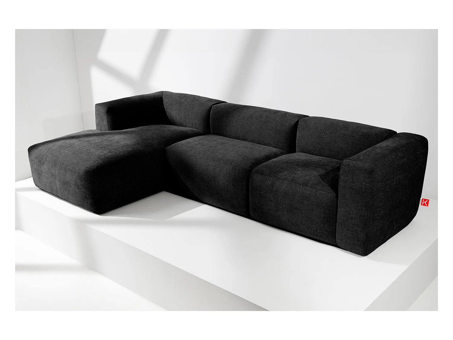 Canapé d'angle gauche avec assise extrêmement moelleuse et confortable - gris - BUFFO