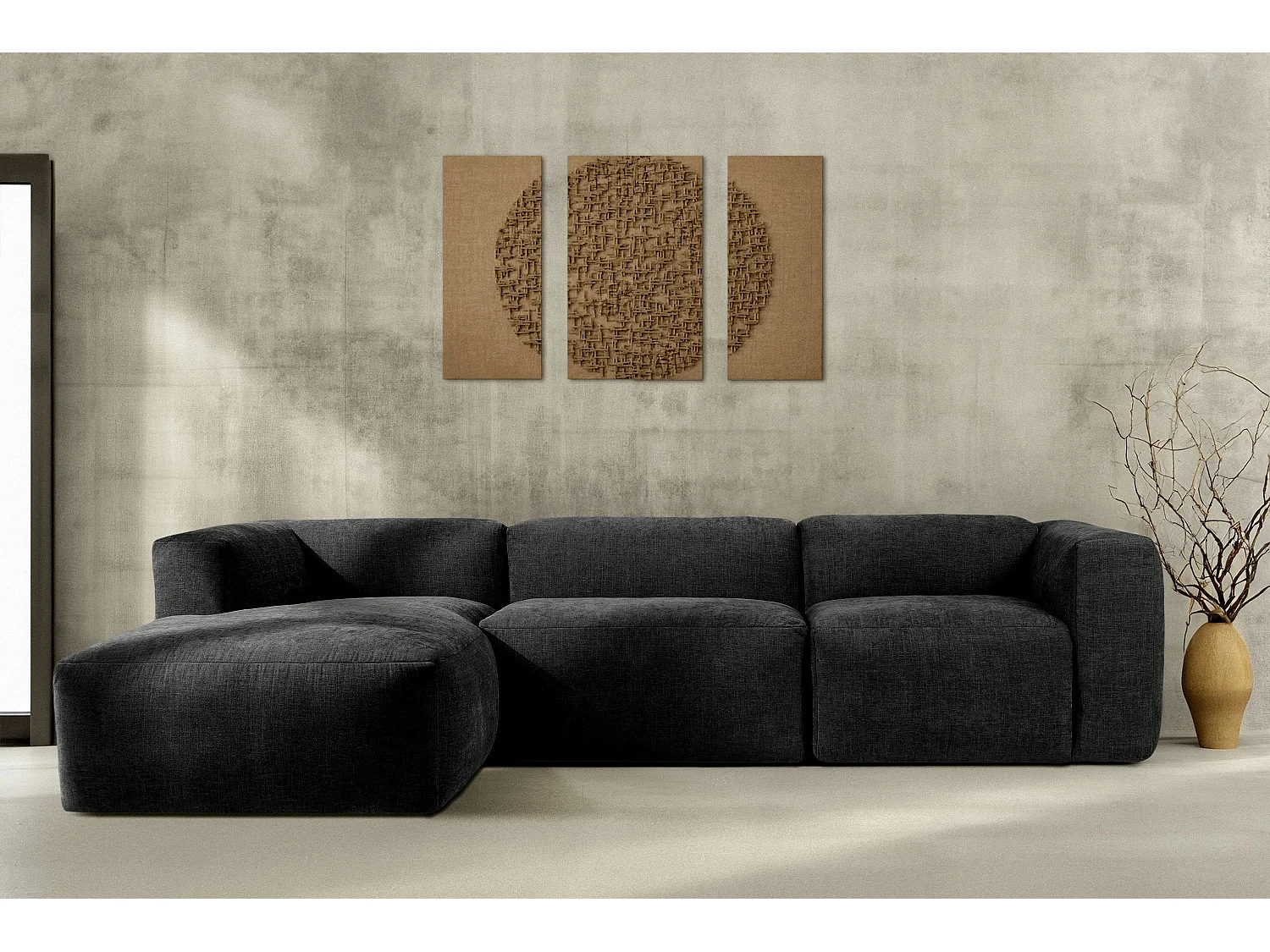 Canapé d'angle gauche avec assise extrêmement moelleuse et confortable - gris - BUFFO