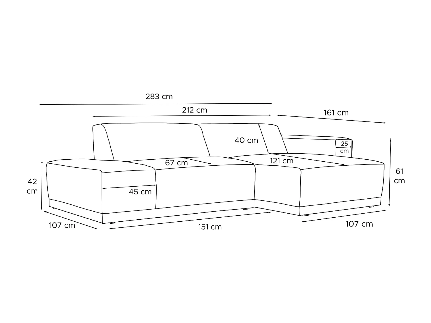 Ecksofa Rechts in moderner Optik mit hochwertigem Kaltschaum  - grau - MUDI
