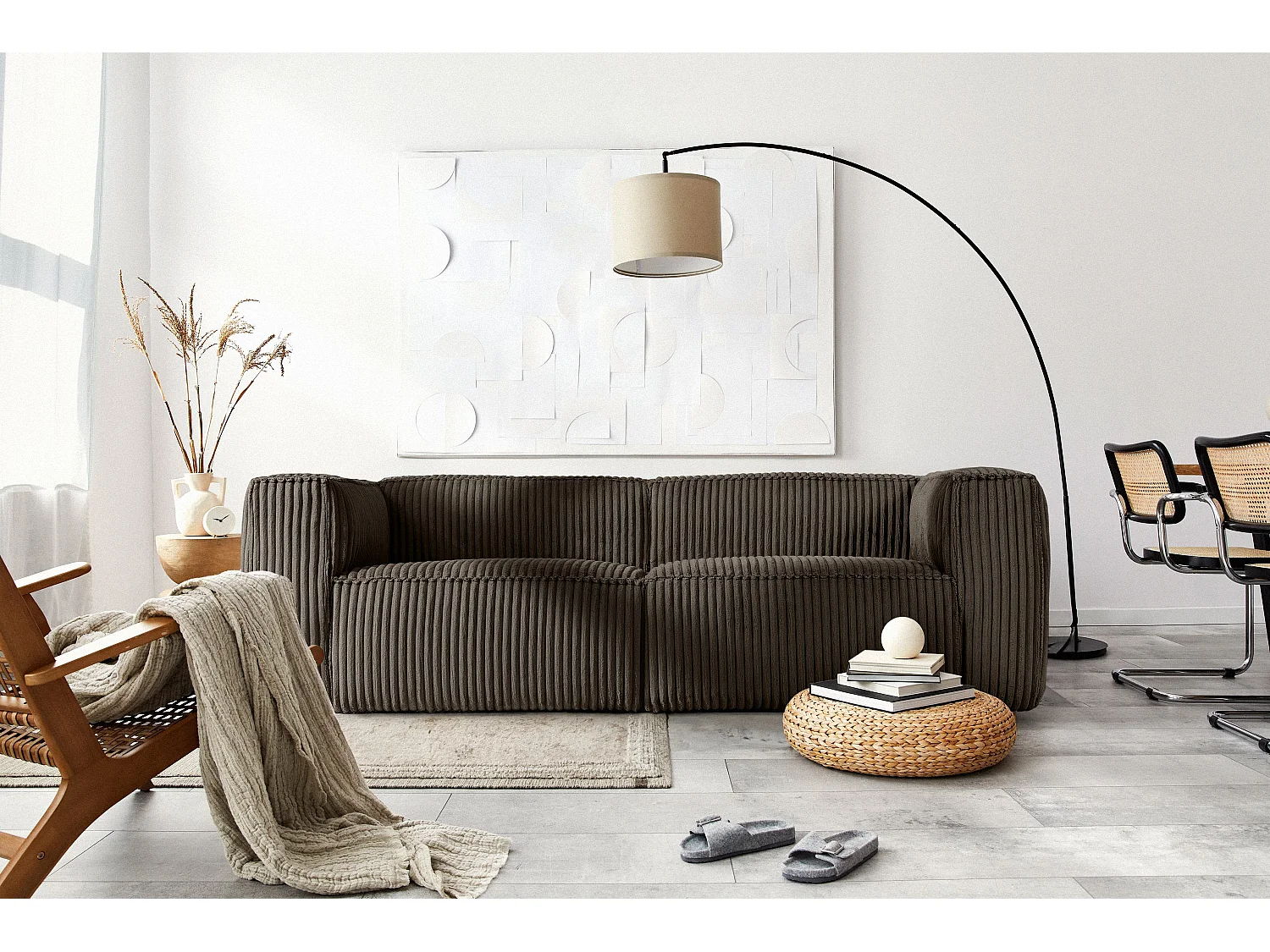 Modernes Sofa 3 Sitzer aus breitem Cordstoff - braun - FEROX
