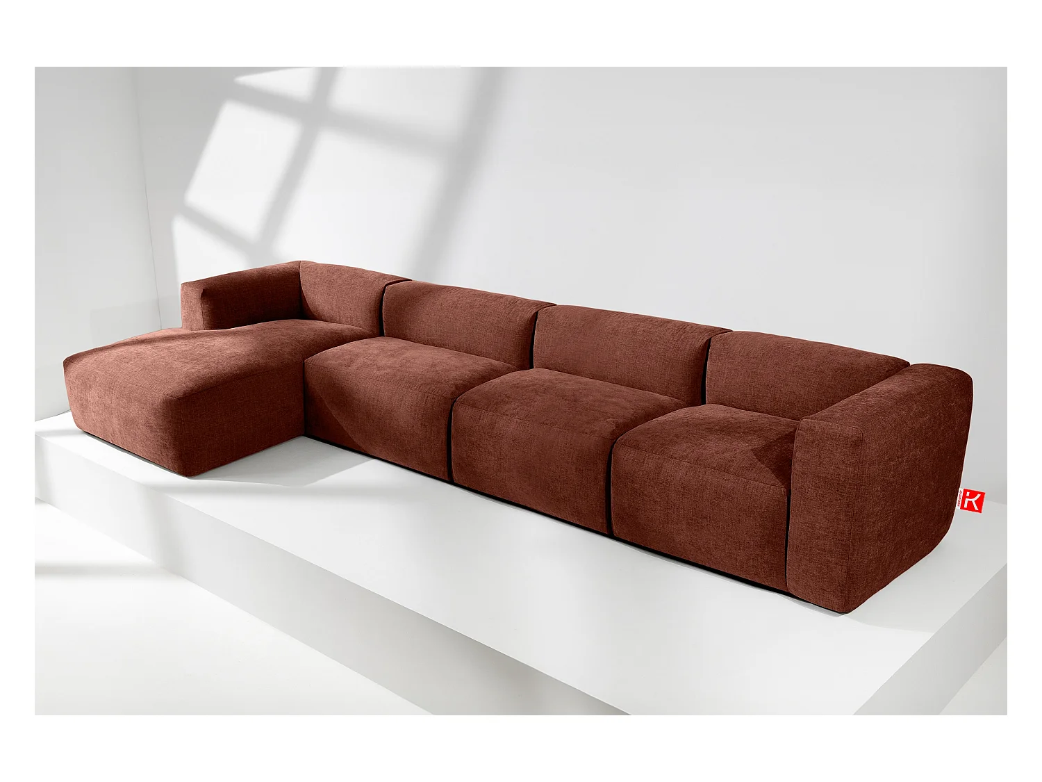 Canapé d'angle gauche 6 places avec assise extrêmement moelleuse et confortable - orange - BUFFO