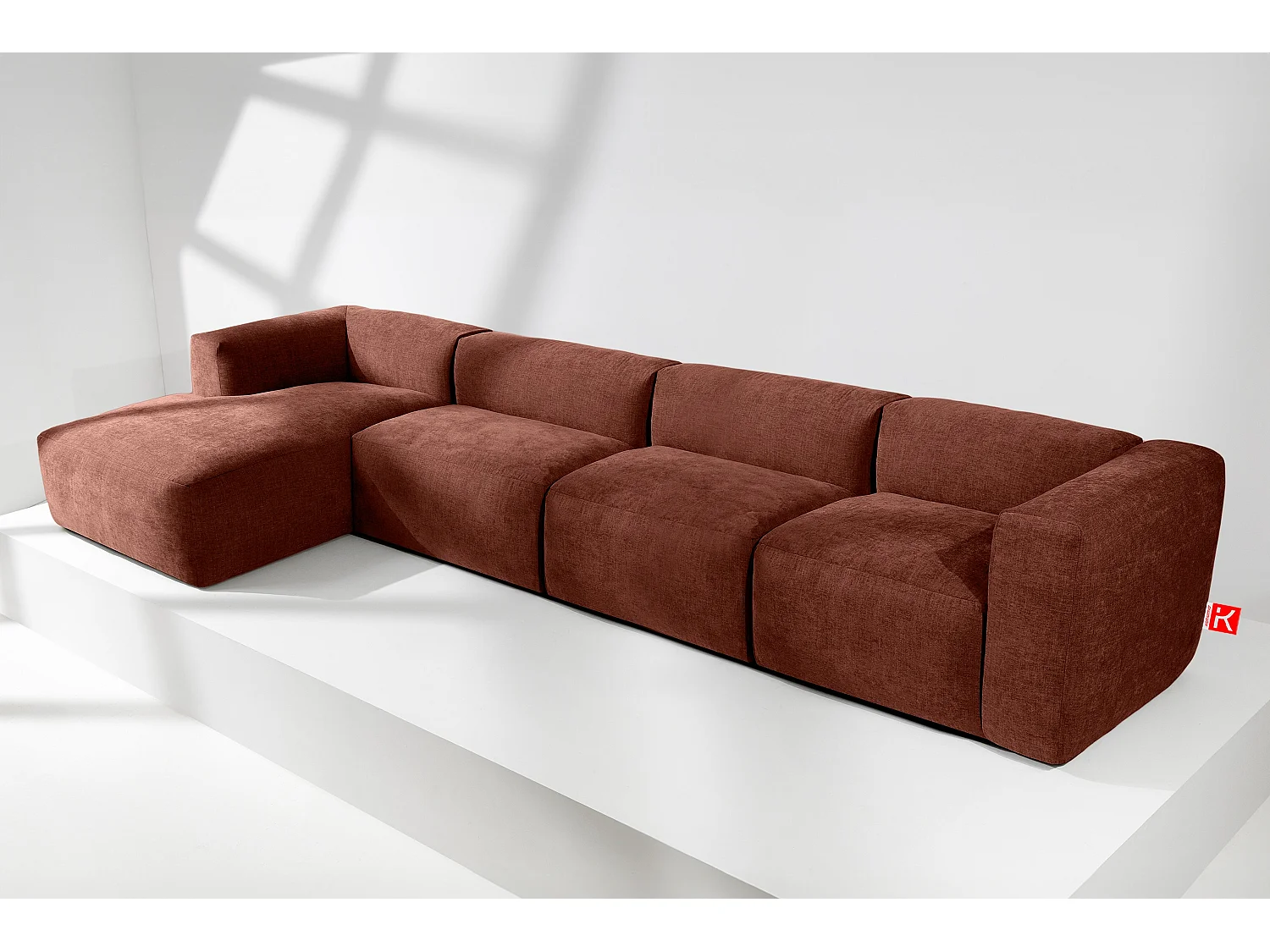 Ecksofa Links 6-Sitzer mit extrem weicher und bequemer Sitz - orange - BUFFO