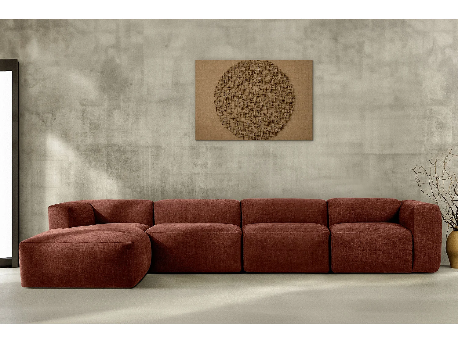 Ecksofa Links 6-Sitzer mit extrem weicher und bequemer Sitz - orange - BUFFO