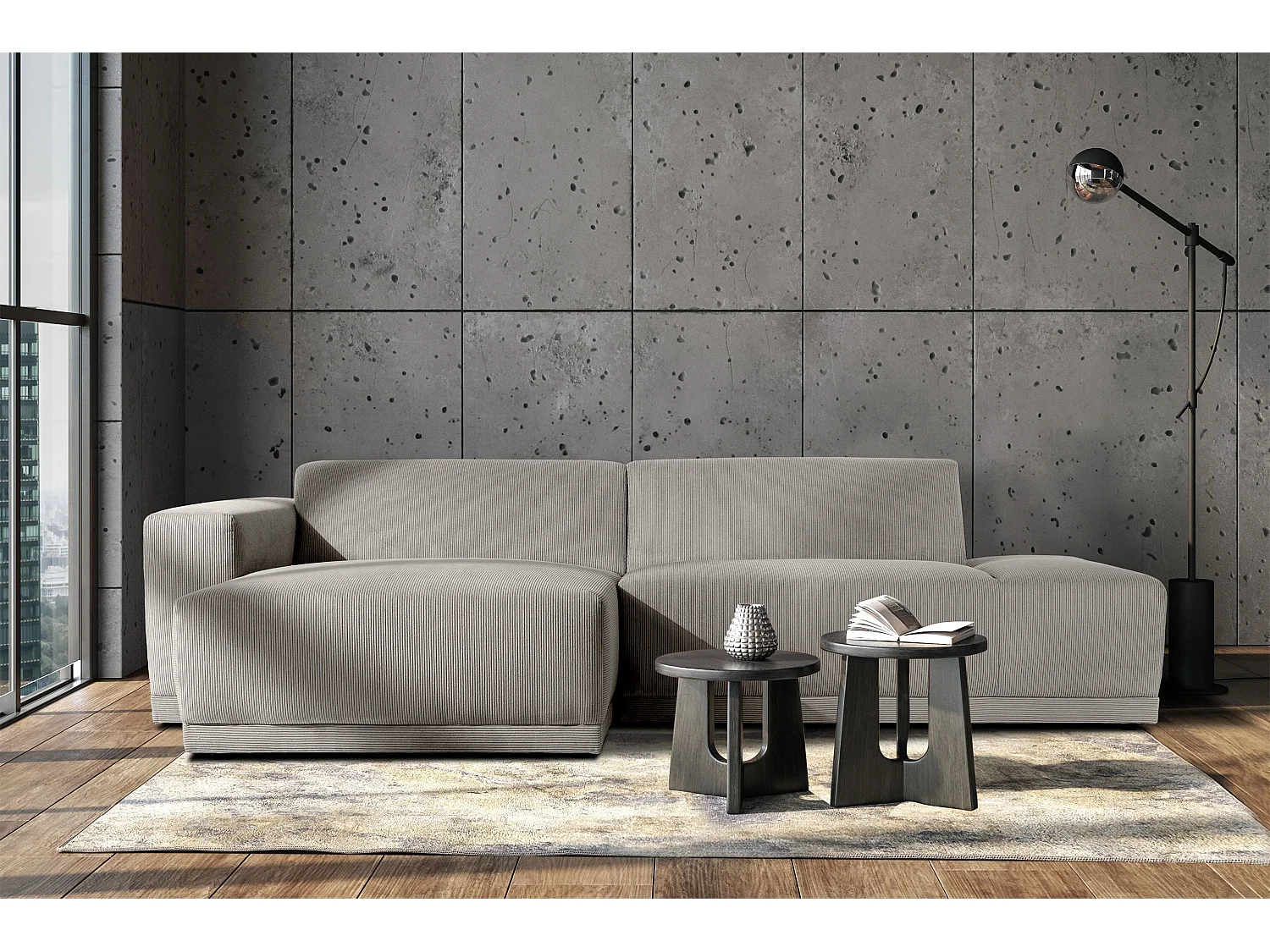 Ecksofa Links in moderner Optik mit hochwertigem Kaltschaum  - hellgrau - MUDI