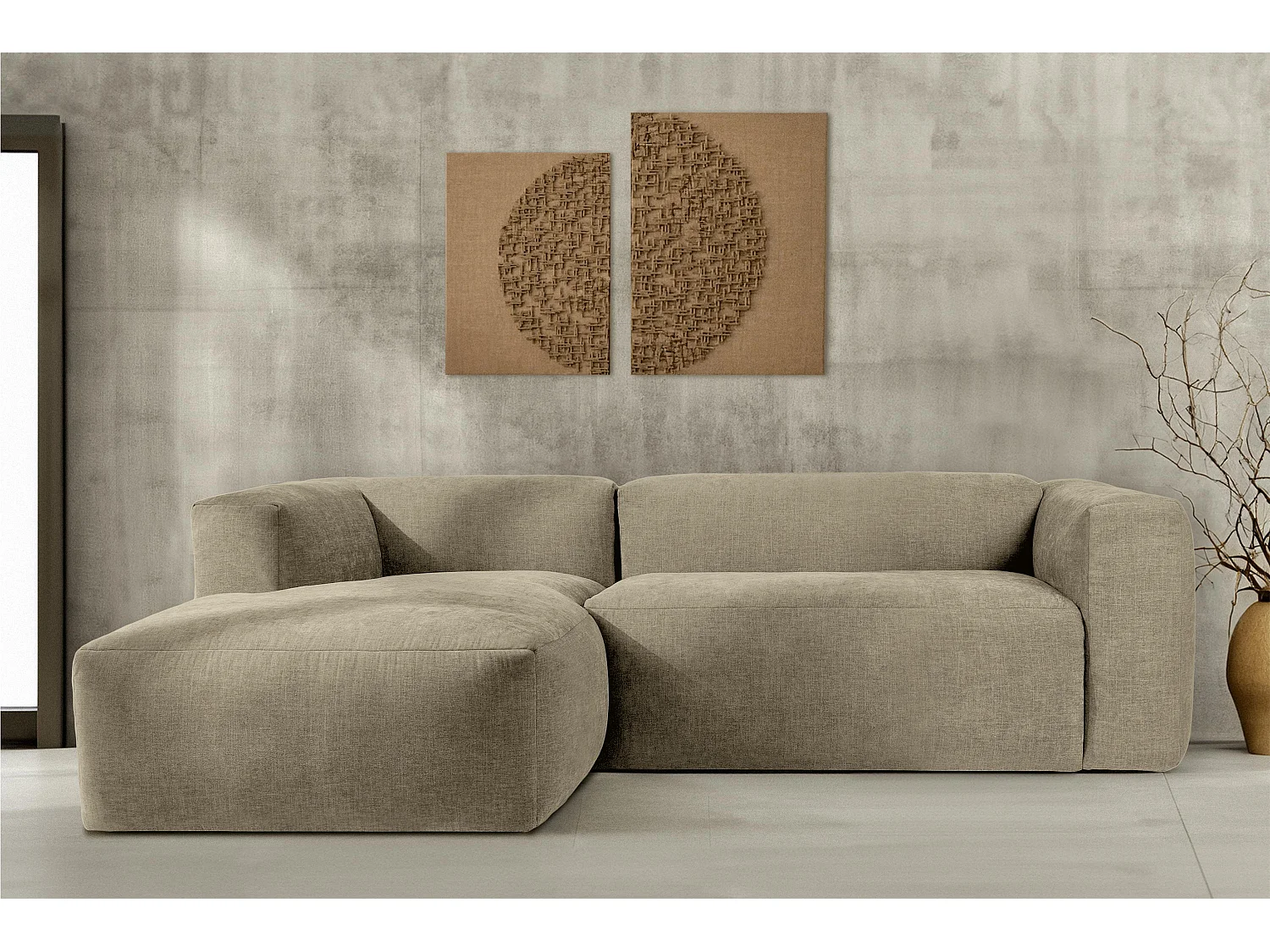 Canapé d'angle gauche 3/4 places avec assise extrêmement moelleuse et confortable - jaune - BUFFO