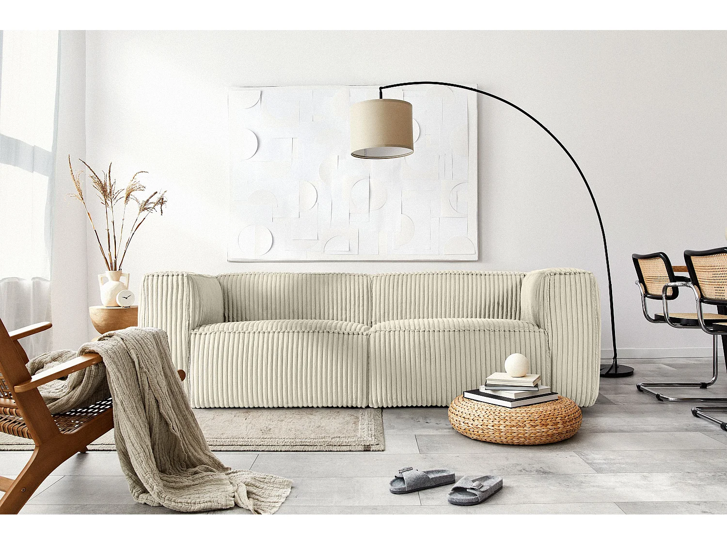 Modernes Sofa 3 Sitzer aus breitem Cordstoff - cremefarben - FEROX