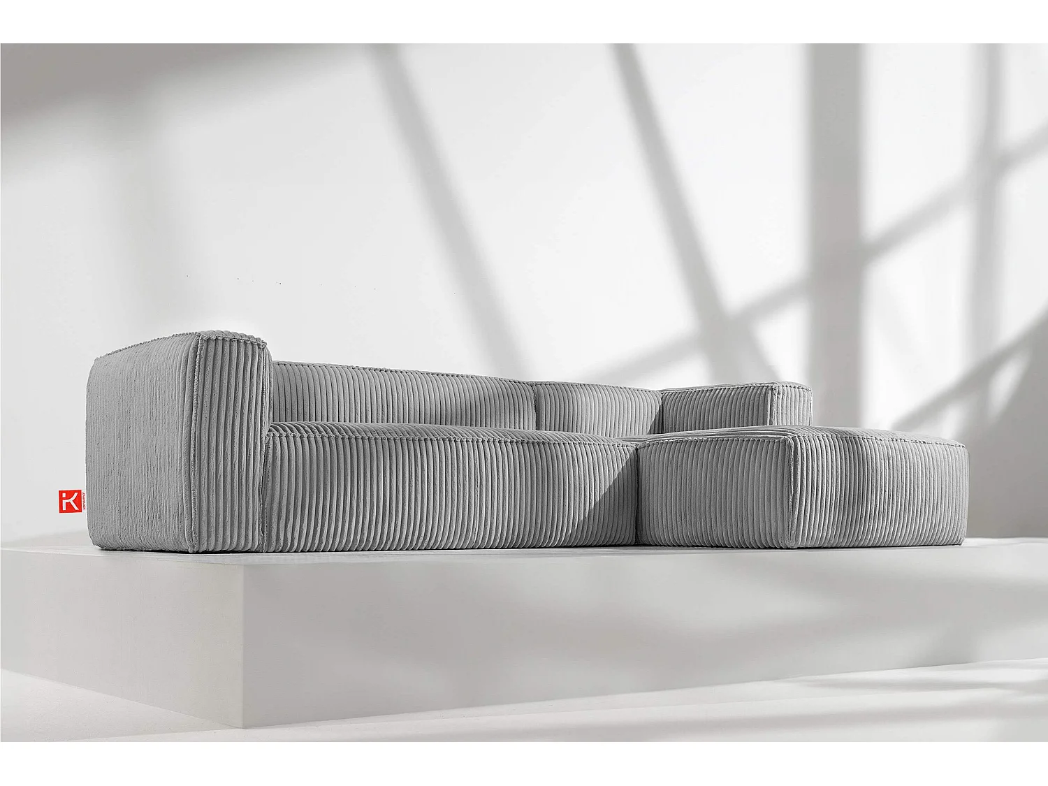 Modernes Ecksofa Rechts aus breitem Cordstoff - hellgrau - FEROX