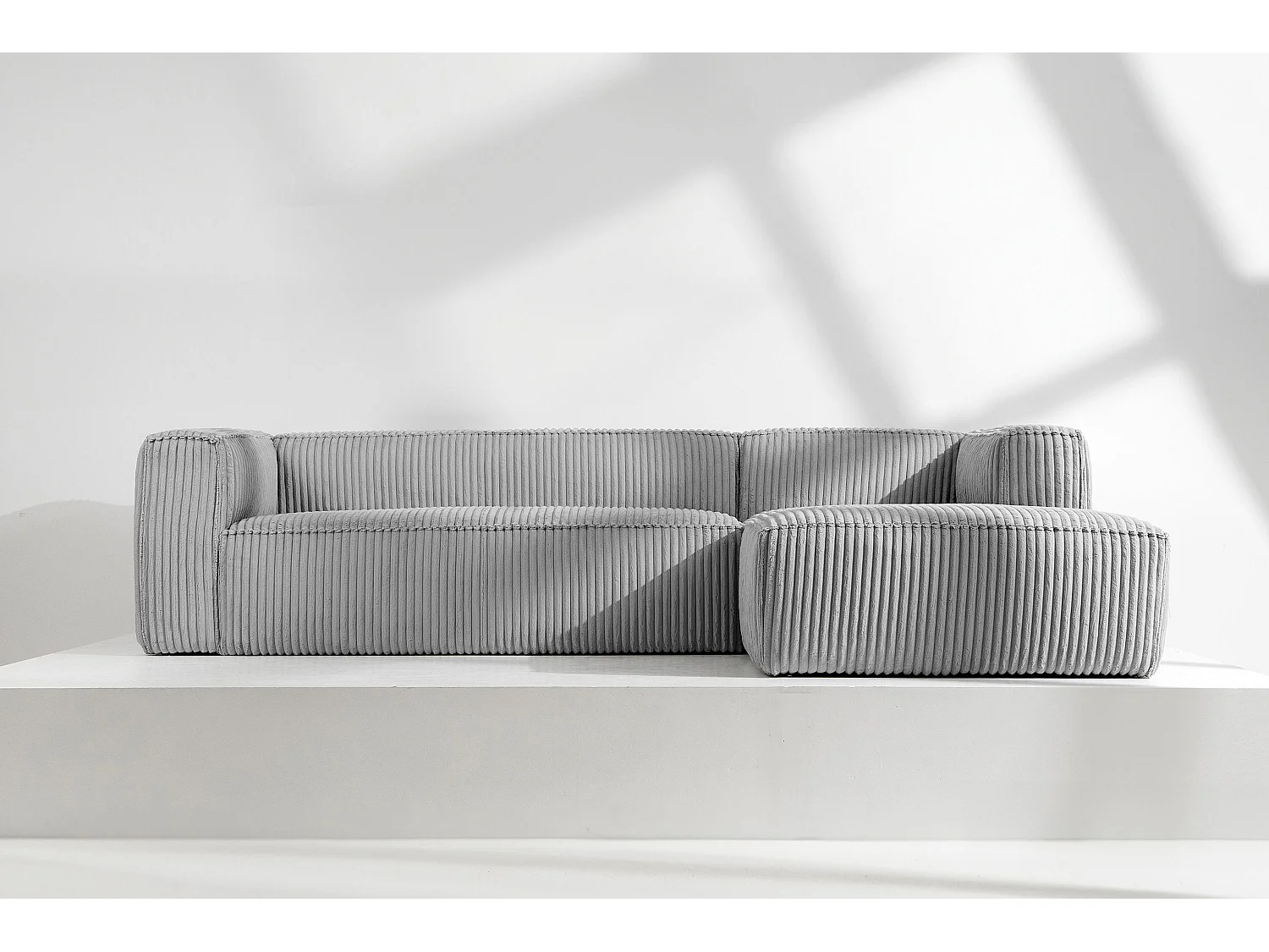 Modernes Ecksofa Rechts aus breitem Cordstoff - hellgrau - FEROX