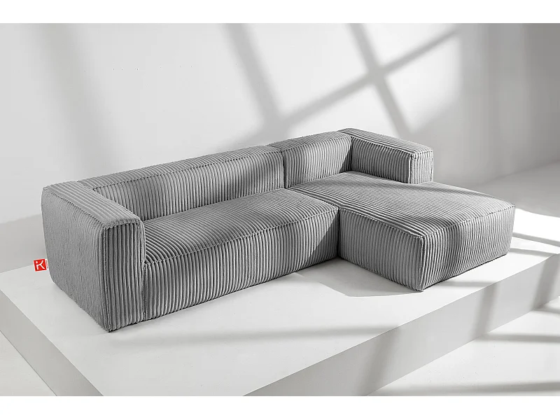 Modernes Ecksofa Rechts aus breitem Cordstoff - hellgrau - FEROX