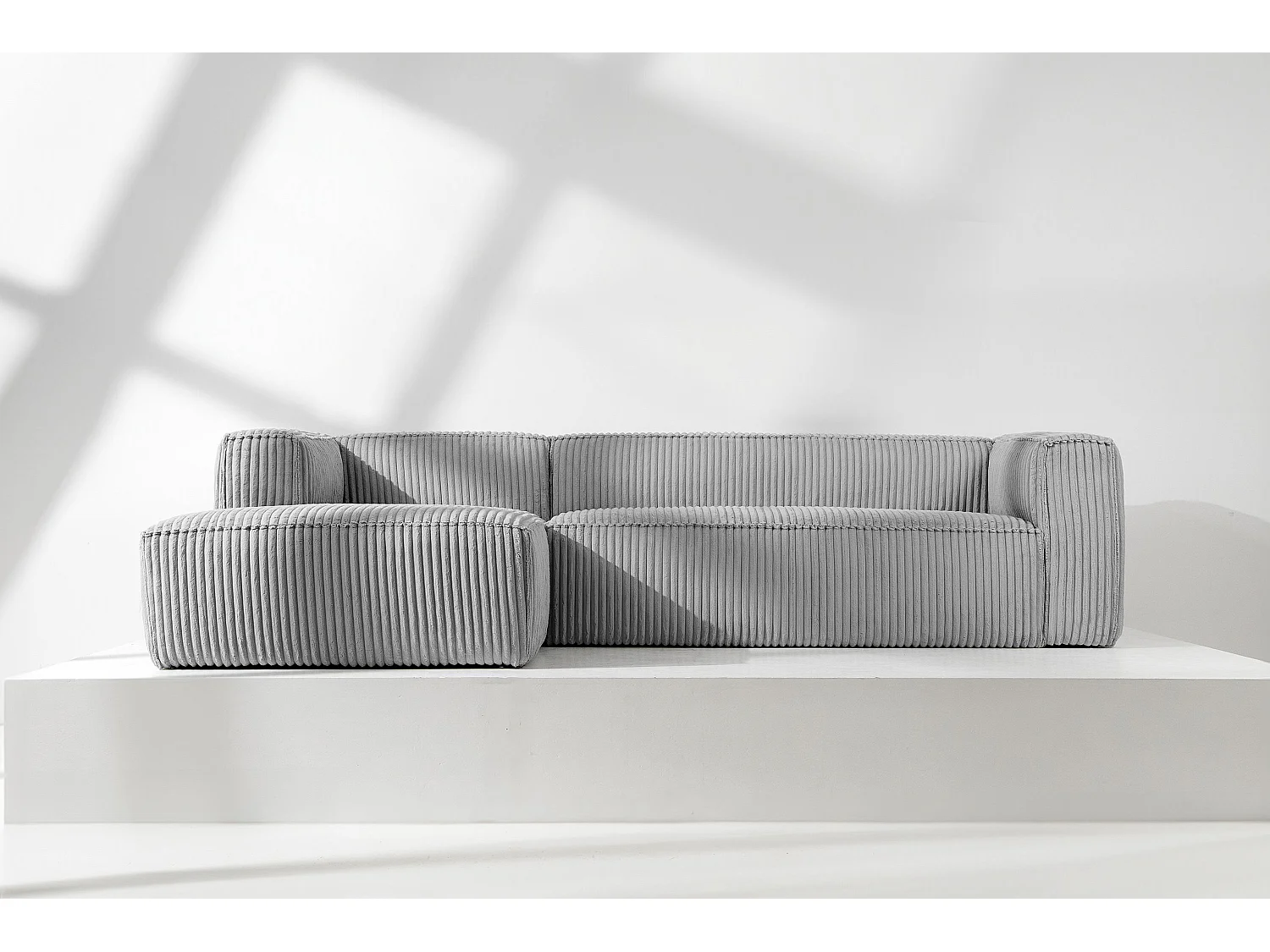 Modernes Ecksofa Links aus breitem Cordstoff - hellgrau - FEROX