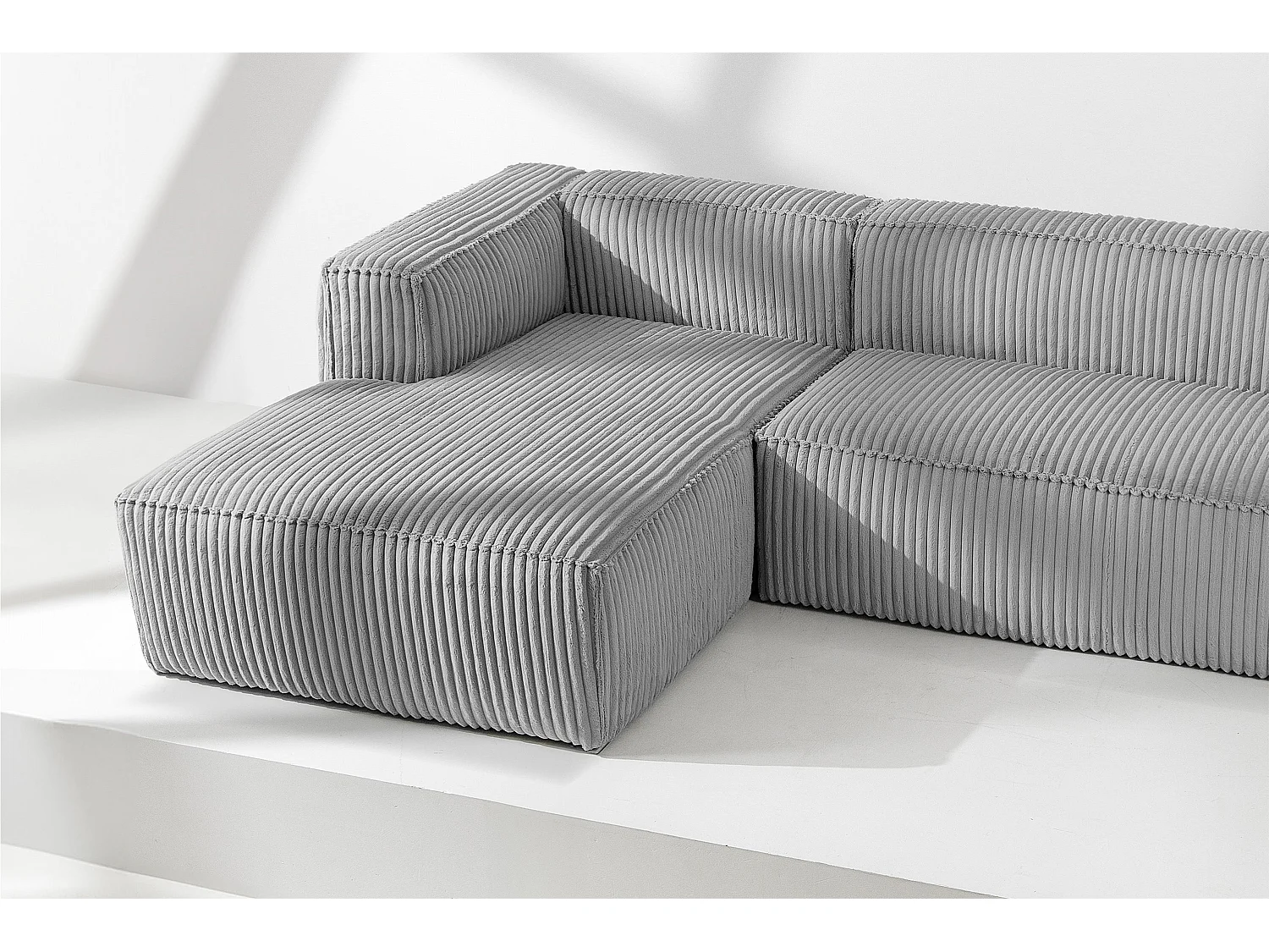 Modernes Ecksofa Links aus breitem Cordstoff - hellgrau - FEROX