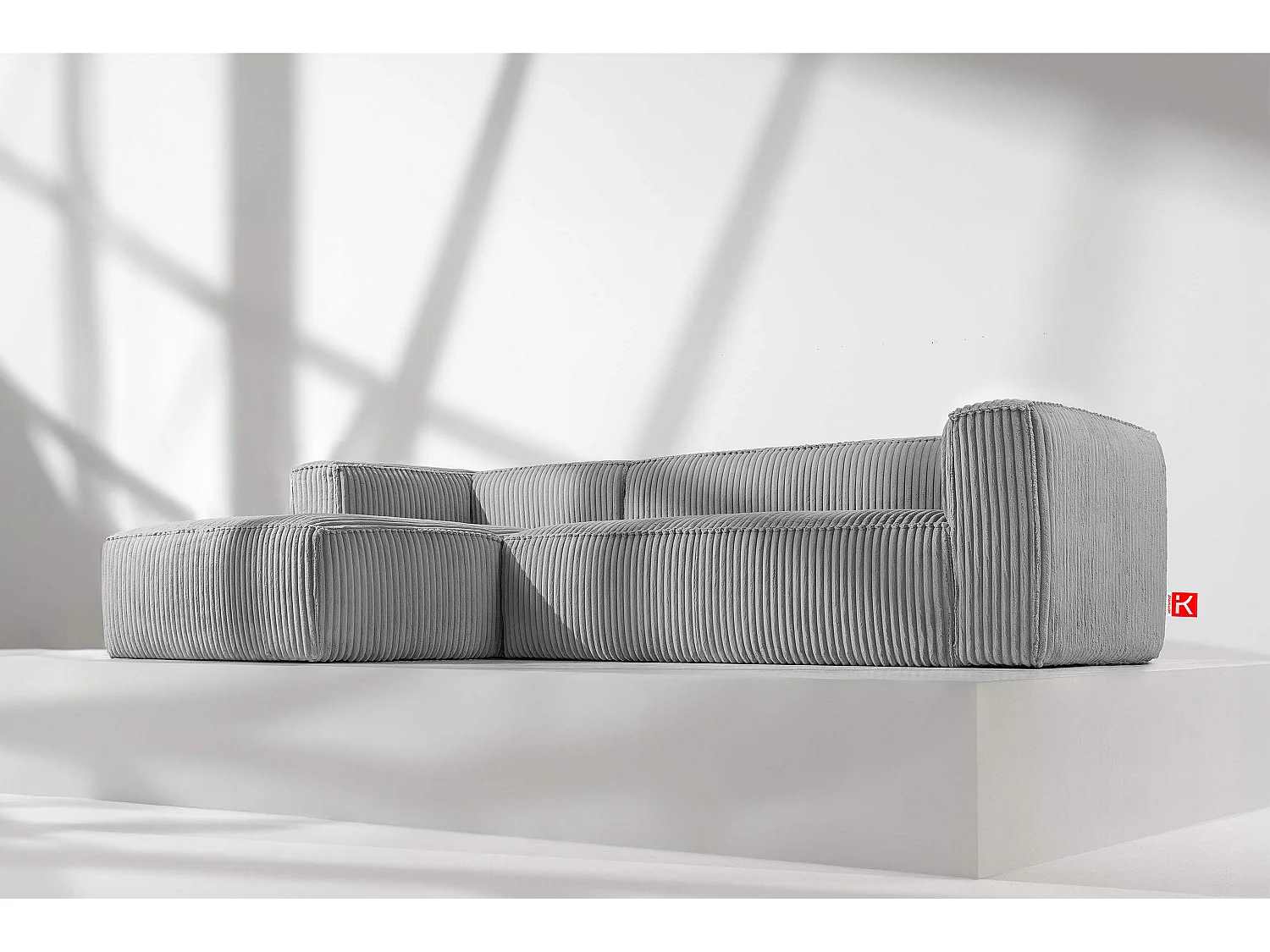 Modernes Ecksofa Links aus breitem Cordstoff - hellgrau - FEROX