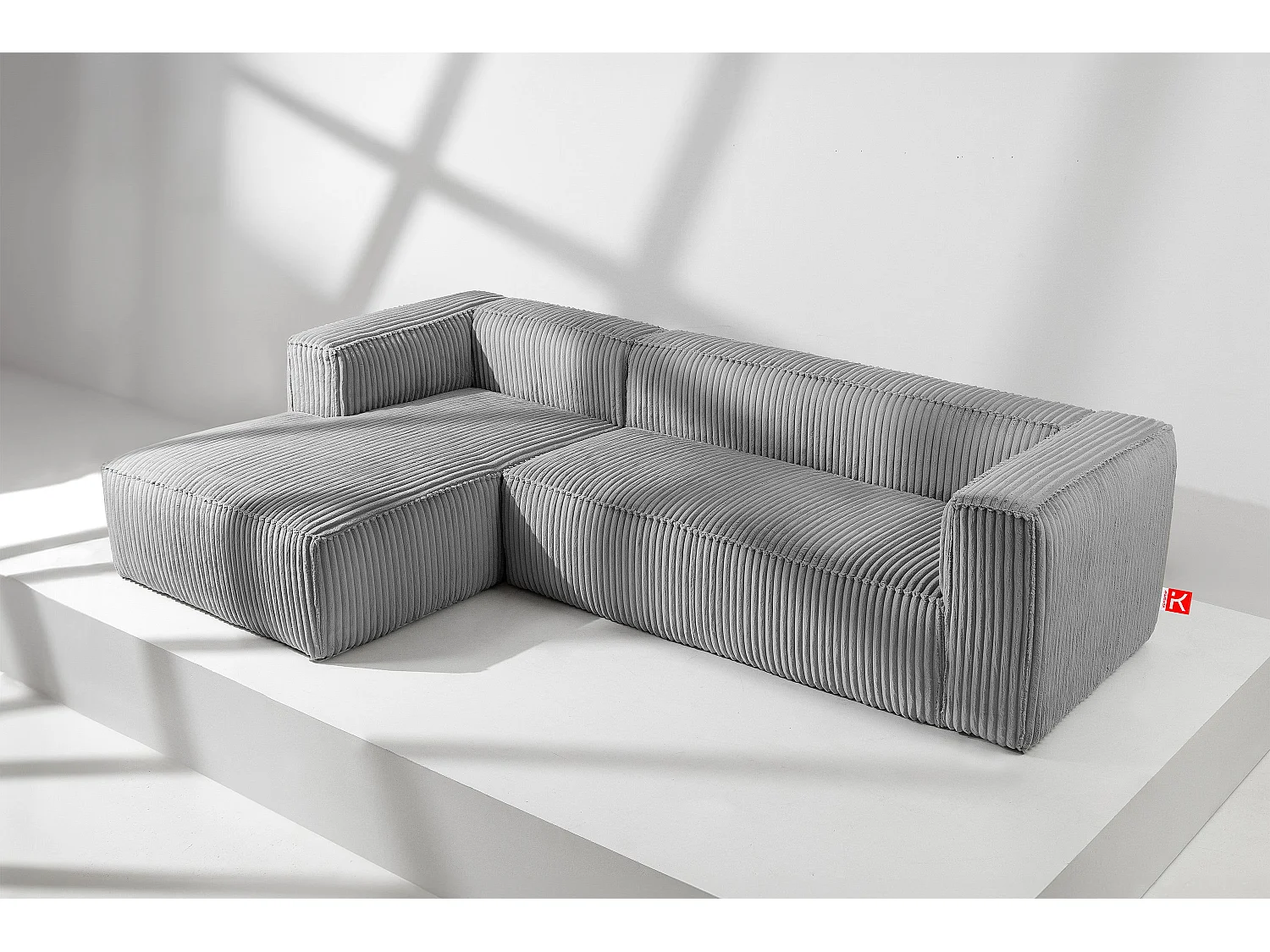 Modernes Ecksofa Links aus breitem Cordstoff - hellgrau - FEROX