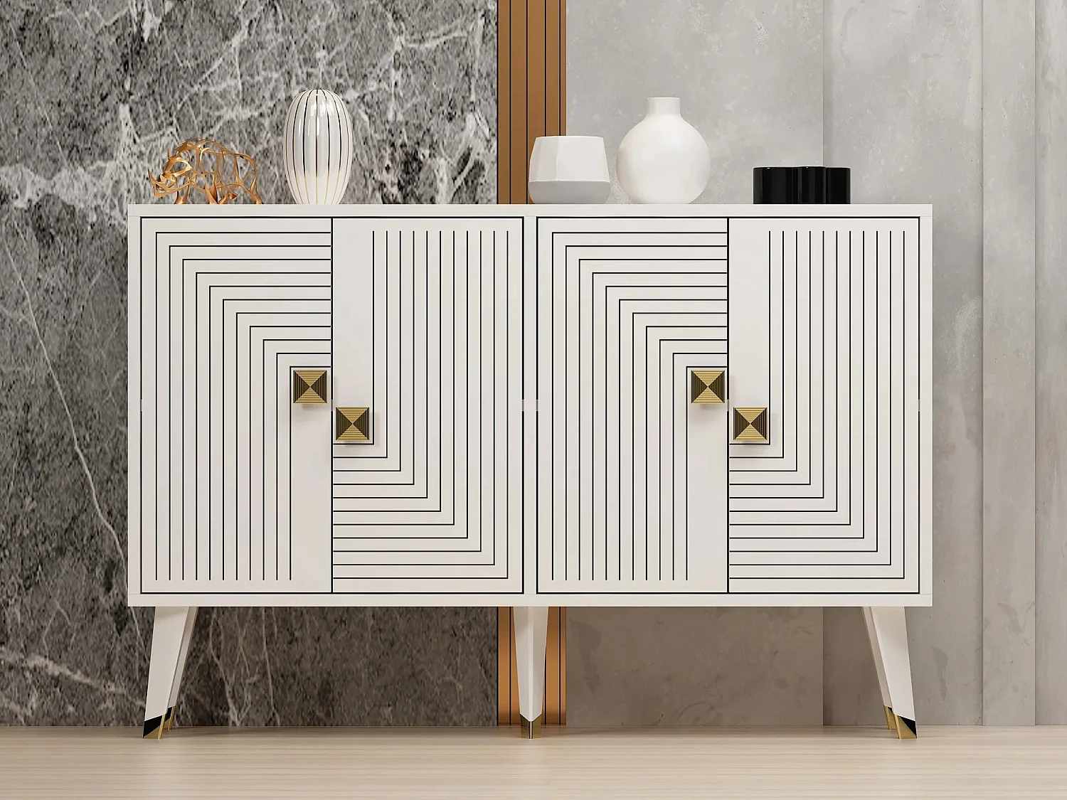 Buffet design Karat L120cm Blanc et Or