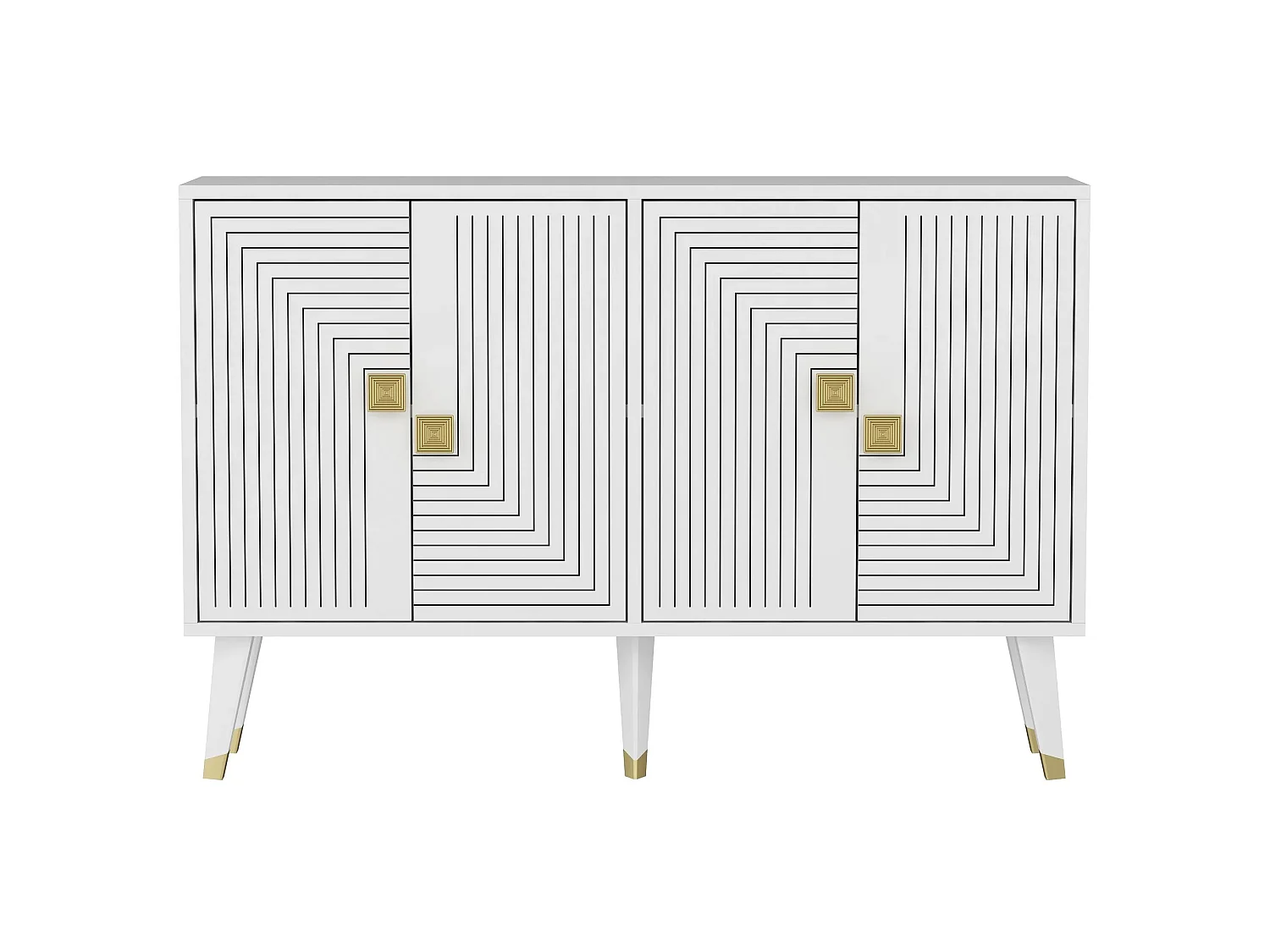 Sideboard – 120 x 30 x 80 cm – Weiß und Gold – Spanplatte