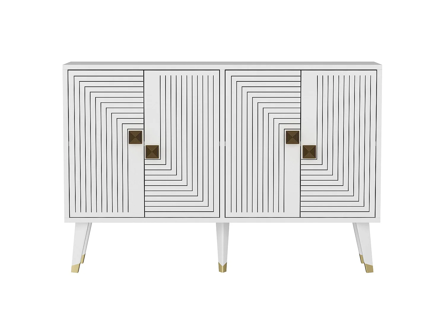 Sideboard – 120 x 30 x 80 cm – Weiß und Gold – Spanplatte
