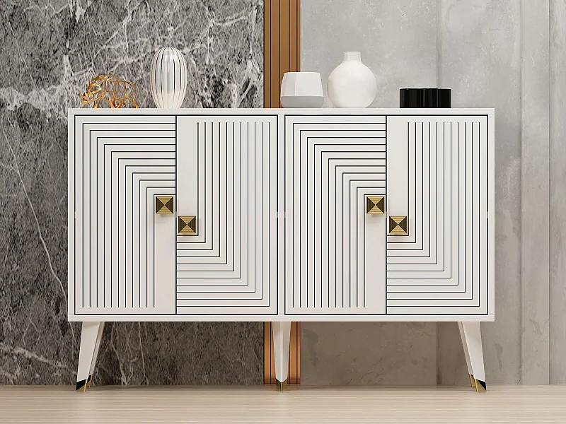 Aparador – 120 x 30 x 80 cm – Branco e Dourado – Painel de Partículas