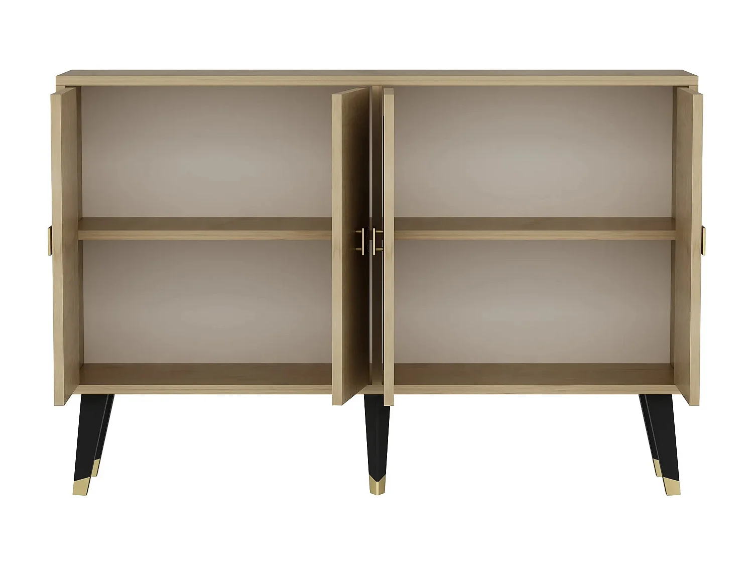 Spanplatten-Sideboard – 120 x 30 x 80 cm – Saphireiche und Gold – 100 % melaminbeschichtet