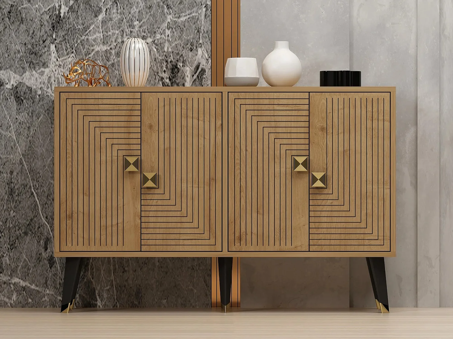 Aparador Ahart color roble Zafiro dorado120x30x80 cm
