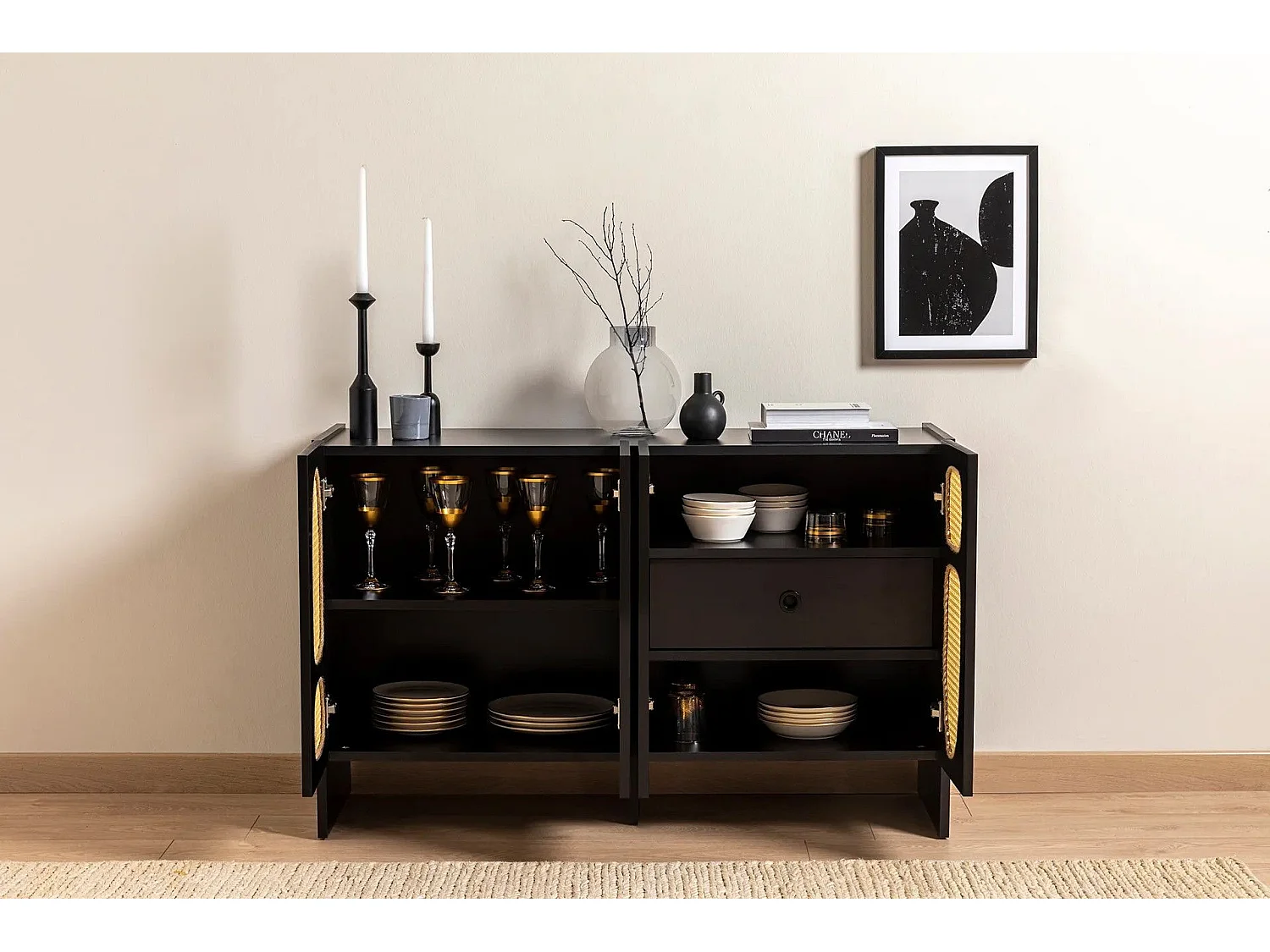 Aparador – 120 cm x 80 cm x 40 cm – Preto – Aglomerado revestido a melamina